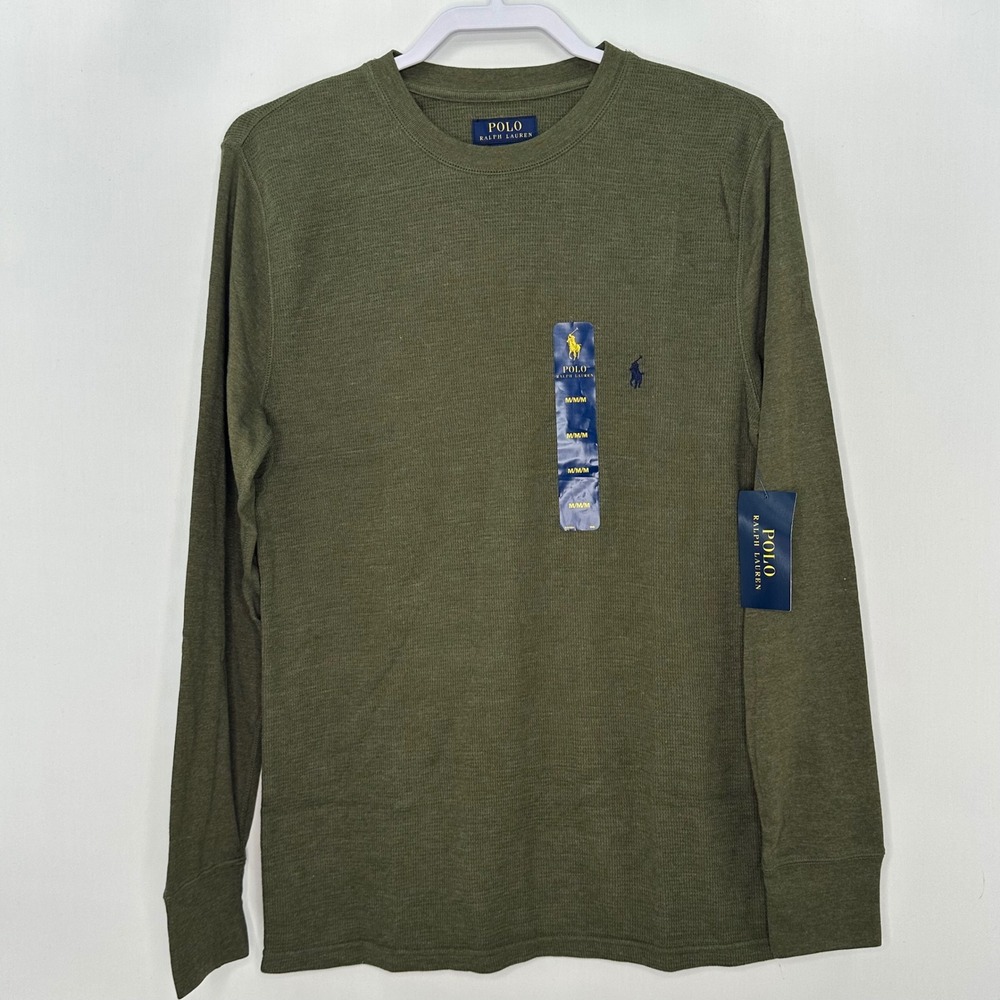 Polo Ralph Lauren Thermal Shirt Men M Olive Green NWT Waffle Knit Long Sleeve